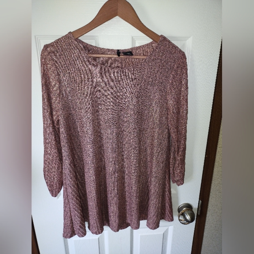 New Directions Pink Metallic Sheen Top